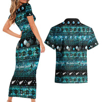 New Zealand Darts Christmas Couples Matching Short Sleeve Bodycon Dress and Hawaiian Shirt Merry Xmas Aotearoa Maori Paua Shell - Polynesian Pride