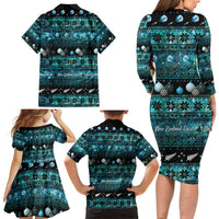 New Zealand Darts Christmas Family Matching Long Sleeve Bodycon Dress and Hawaiian Shirt Merry Xmas Aotearoa Maori Paua Shell - Polynesian Pride