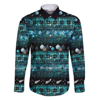 New Zealand Darts Christmas Family Matching Puletasi and Hawaiian Shirt Merry Xmas Aotearoa Maori Paua Shell LT14 Dad's Shirt - Long Sleeve Cyan - Polynesian Pride