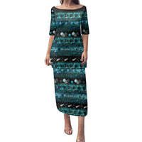 New Zealand Darts Christmas Family Matching Puletasi and Hawaiian Shirt Merry Xmas Aotearoa Maori Paua Shell LT14 Mom's Dress Cyan - Polynesian Pride