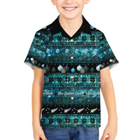 New Zealand Darts Christmas Family Matching Puletasi and Hawaiian Shirt Merry Xmas Aotearoa Maori Paua Shell LT14 Son's Shirt Cyan - Polynesian Pride