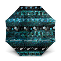 New Zealand Darts Christmas Umbrella Merry Xmas Aotearoa Maori Paua Shell LT14 One Size Folded 11.42 inch Opened Diameter 37.4 inch Cyan - Polynesian Pride