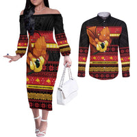Papua New Guinea Christmas Couples Matching Off The Shoulder Long Sleeve Dress and Long Sleeve Button Shirt Bikpela hamamas blong dispela Krismas - Polynesian Pride