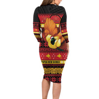Papua New Guinea Christmas Long Sleeve Bodycon Dress Bikpela hamamas blong dispela Krismas - Polynesian Pride