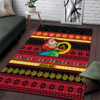 Vanuatu Christmas Area Rug Joyeux Noel Surfing Santa With Boar Tusk - Polynesian Pride