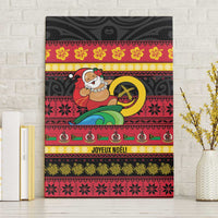 Vanuatu Christmas Canvas Wall Art Joyeux Noel Surfing Santa With Boar Tusk - Polynesian Pride