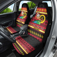 Vanuatu Christmas Car Seat Cover Joyeux Noel Surfing Santa With Boar Tusk - Polynesian Pride