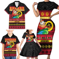 Vanuatu Christmas Family Matching Short Sleeve Bodycon Dress and Hawaiian Shirt Joyeux Noel Surfing Santa With Boar Tusk - Polynesian Pride