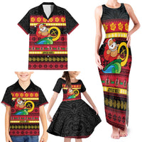 Vanuatu Christmas Family Matching Tank Maxi Dress and Hawaiian Shirt Joyeux Noel Surfing Santa With Boar Tusk - Polynesian Pride