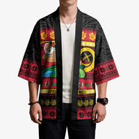 Vanuatu Christmas Kimono Joyeux Noel Surfing Santa With Boar Tusk - Polynesian Pride