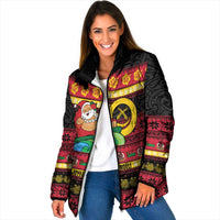 Vanuatu Christmas Padded Jacket Joyeux Noel Surfing Santa With Boar Tusk - Polynesian Pride