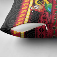 Vanuatu Christmas Pillow Cover Joyeux Noel Surfing Santa With Boar Tusk - Polynesian Pride