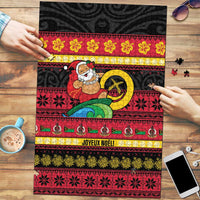 Vanuatu Christmas Puzzle Joyeux Noel Surfing Santa With Boar Tusk - Polynesian Pride