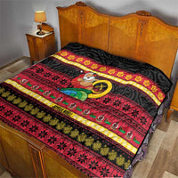 Vanuatu Christmas Quilt Joyeux Noel Surfing Santa With Boar Tusk - Polynesian Pride
