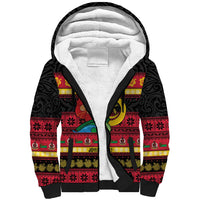 Vanuatu Christmas Sherpa Hoodie Joyeux Noel Surfing Santa With Boar Tusk - Polynesian Pride