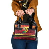 Vanuatu Christmas Shoulder Handbag Joyeux Noel Surfing Santa With Boar Tusk - Polynesian Pride