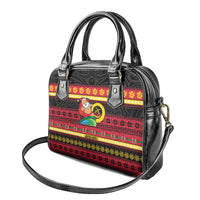 Vanuatu Christmas Shoulder Handbag Joyeux Noel Surfing Santa With Boar Tusk - Polynesian Pride