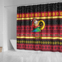 Vanuatu Christmas Shower Curtain Joyeux Noel Surfing Santa With Boar Tusk - Polynesian Pride
