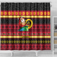 Vanuatu Christmas Shower Curtain Joyeux Noel Surfing Santa With Boar Tusk - Polynesian Pride