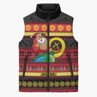 Vanuatu Christmas Sleeveless Puffer Jacket Joyeux Noel Surfing Santa With Boar Tusk - Polynesian Pride