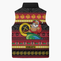 Vanuatu Christmas Sleeveless Puffer Jacket Joyeux Noel Surfing Santa With Boar Tusk - Polynesian Pride