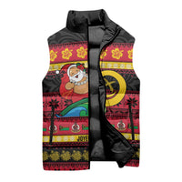 Vanuatu Christmas Sleeveless Puffer Jacket Joyeux Noel Surfing Santa With Boar Tusk - Polynesian Pride