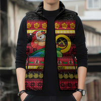 Vanuatu Christmas Sleeveless Puffer Jacket Joyeux Noel Surfing Santa With Boar Tusk - Polynesian Pride