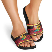 Vanuatu Christmas Slide Sandals Joyeux Noel Surfing Santa With Boar Tusk - Polynesian Pride