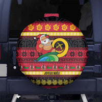 Vanuatu Christmas Spare Tire Cover Joyeux Noel Surfing Santa With Boar Tusk - Polynesian Pride