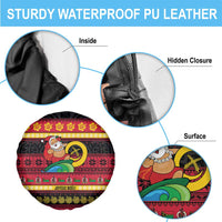 Vanuatu Christmas Spare Tire Cover Joyeux Noel Surfing Santa With Boar Tusk - Polynesian Pride