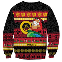 Vanuatu Christmas Sweatshirt Joyeux Noel Surfing Santa With Boar Tusk - Polynesian Pride