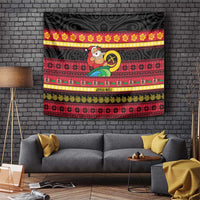 Vanuatu Christmas Tapestry Joyeux Noel Surfing Santa With Boar Tusk LT14 Red - Polynesian Pride