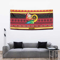 Vanuatu Christmas Tapestry Joyeux Noel Surfing Santa With Boar Tusk LT14 - Polynesian Pride