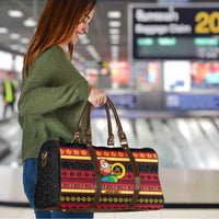 Vanuatu Christmas Travel Bag Joyeux Noel Surfing Santa With Boar Tusk - Polynesian Pride