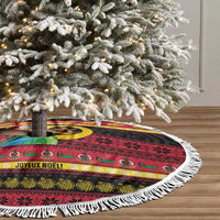 Vanuatu Christmas Tree Skirt Joyeux Noel Surfing Santa With Boar Tusk - Polynesian Pride