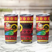 Vanuatu Christmas Tumbler Cup Joyeux Noel Surfing Santa With Boar Tusk - Polynesian Pride