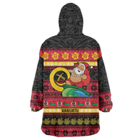 Vanuatu Christmas Wearable Blanket Hoodie Joyeux Noel Surfing Santa With Boar Tusk - Polynesian Pride