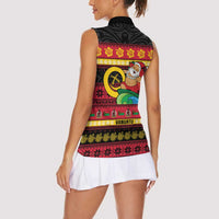 Vanuatu Christmas Women Sleeveless Polo Shirt Joyeux Noel Surfing Santa With Boar Tusk - Polynesian Pride