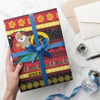 Vanuatu Christmas Wrapping Paper Joyeux Noel Surfing Santa With Boar Tusk - Polynesian Pride