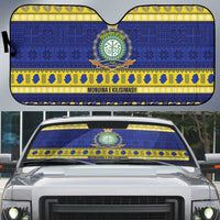 Niue Christmas Auto Sun Shade Monuina e Kilisimasi Hiapo Motifs LT14 Blue - Polynesian Pride