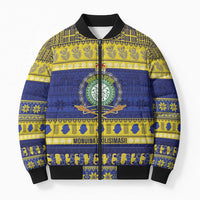 Niue Christmas Bomber Puffer Jacket Monuina e Kilisimasi Hiapo Motifs LT14 Unisex Blue - Polynesian Pride