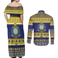 Niue Christmas Couples Matching Off Shoulder Maxi Dress and Long Sleeve Button Shirt Monuina e Kilisimasi Hiapo Motifs - Polynesian Pride