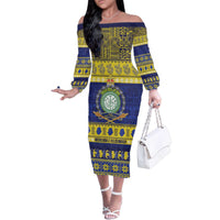Niue Christmas Family Matching Off The Shoulder Long Sleeve Dress and Hawaiian Shirt Monuina e Kilisimasi Hiapo Motifs - Polynesian Pride