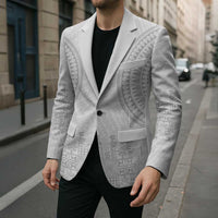 Niue White Sunday Blazer Tapu Fanau Ia Puakenikeni Hiapo Pattern - Polynesian Pride