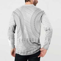Niue White Sunday Button Sweatshirt Tapu Fanau Ia Puakenikeni Hiapo Pattern - Polynesian Pride
