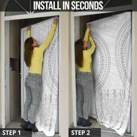 Niue White Sunday Door Cover Tapu Fanau Ia Puakenikeni Hiapo Pattern LT14 - Polynesian Pride