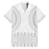 Niue White Sunday Family Matching Off The Shoulder Long Sleeve Dress and Hawaiian Shirt Tapu Fanau Ia Puakenikeni Hiapo Pattern - Polynesian Pride
