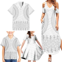 Niue White Sunday Family Matching Summer Maxi Dress and Hawaiian Shirt Tapu Fanau Ia Puakenikeni Hiapo Pattern - Polynesian Pride
