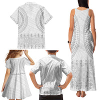 Niue White Sunday Family Matching Tank Maxi Dress and Hawaiian Shirt Tapu Fanau Ia Puakenikeni Hiapo Pattern - Polynesian Pride