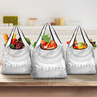 Niue White Sunday Grocery Bag Tapu Fanau Ia Puakenikeni Hiapo Pattern - Polynesian Pride